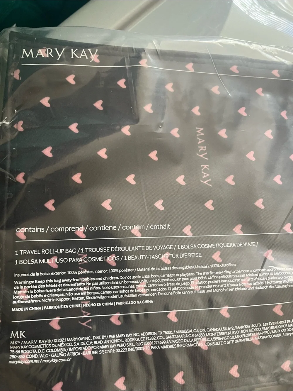 Mary Kay Black and Pink Heart Travel Roll Up Bag